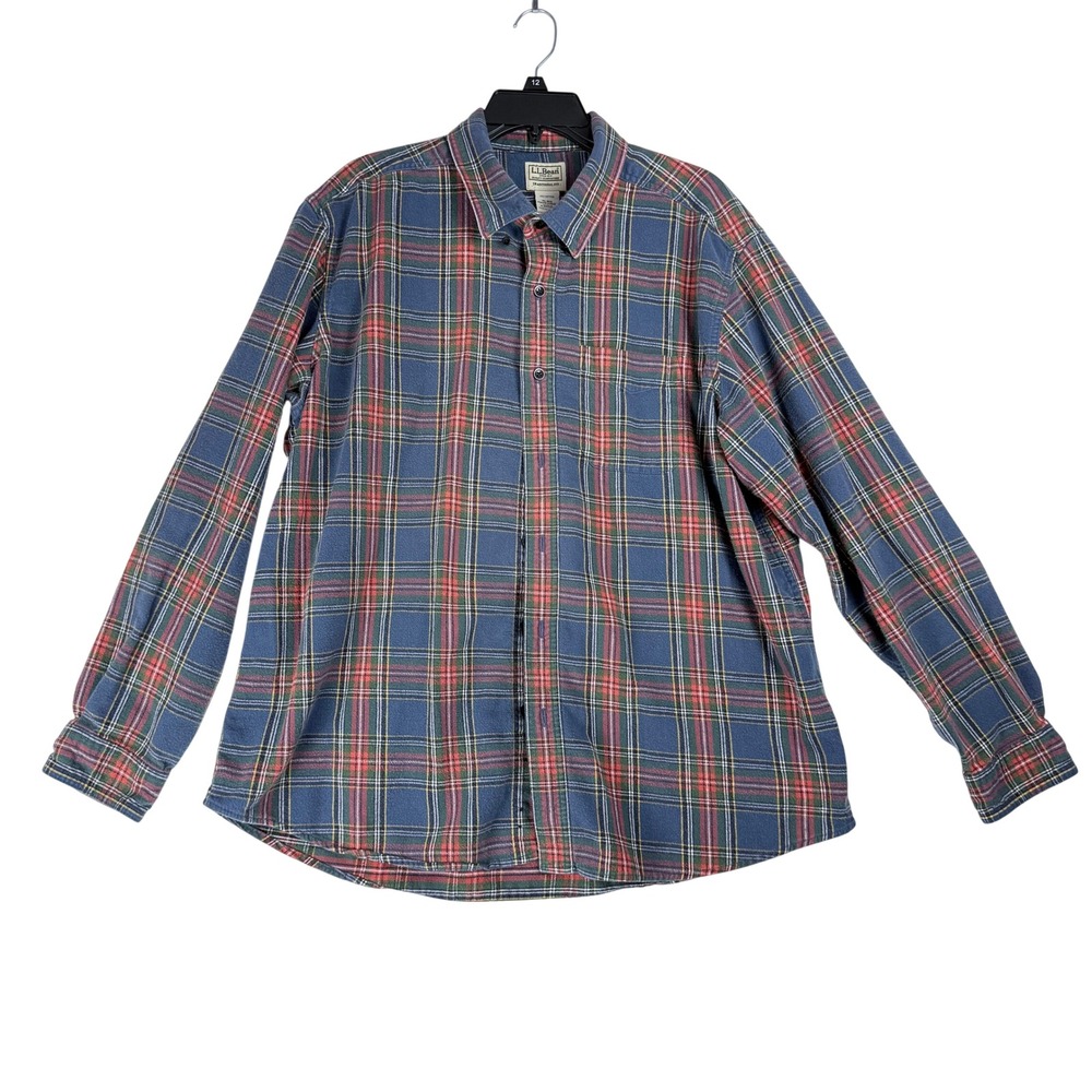 LL Bean Flannel Shirt Mens XL Blue Red Plaid Cotton Gorpcore Cabin Heritage
